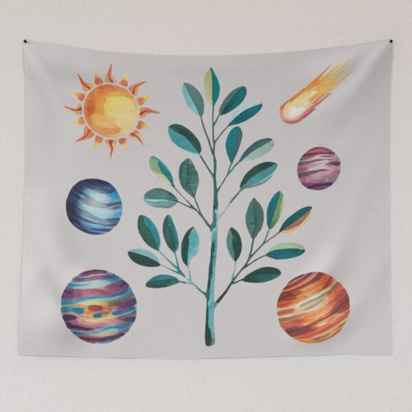 Item preview, A watercolour clip art set of a plant with solar system elements. designed and sold by 123ks.