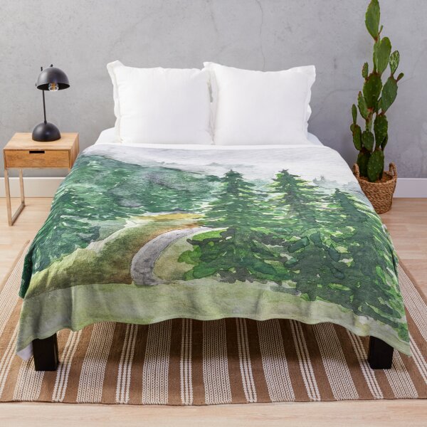 Item preview, hand painted foggy pine tree forest mountain Switzerland watercolour painting   designed and sold by ColorandColor.