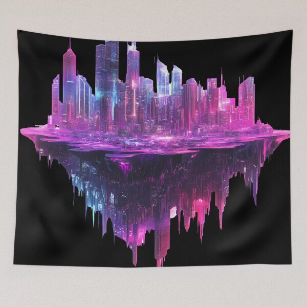 Item preview, Futuristic Floating Neon Cyberpunk Cityscape designed and sold by PixelReverb.