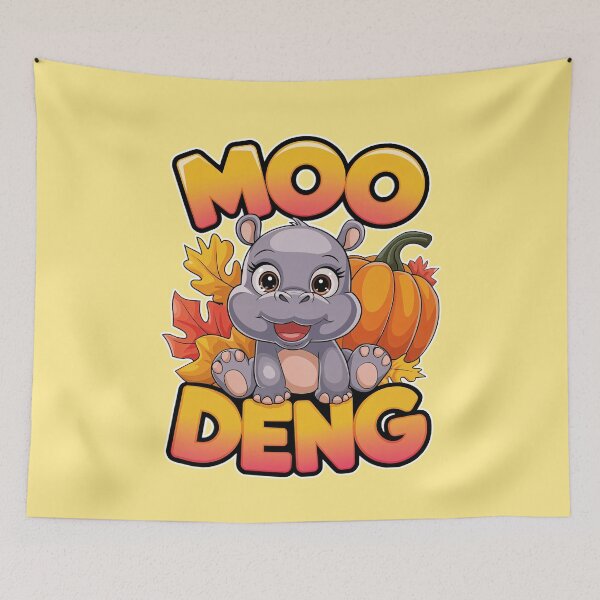 Artikelvorschau, Süßes Nilpferd mit Herbstlaub und Kürbis - Moo Deng Design entworfen und verkauft von Witsprings.