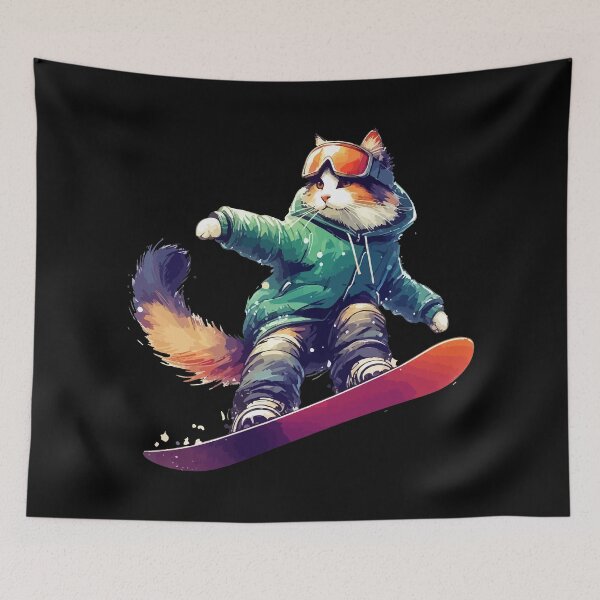 Item preview, Funny Tricolor Cat Snowboarder Extreme Winter Sports designed and sold by TomFrontierArt.