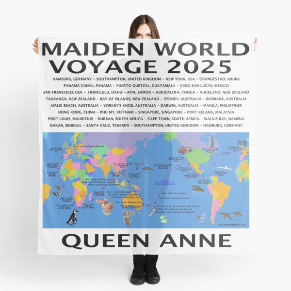 CUNARD 2025 H503B WORLD VOYAGE FULLY ILLUSTRATED ROUTE MAP Scarf