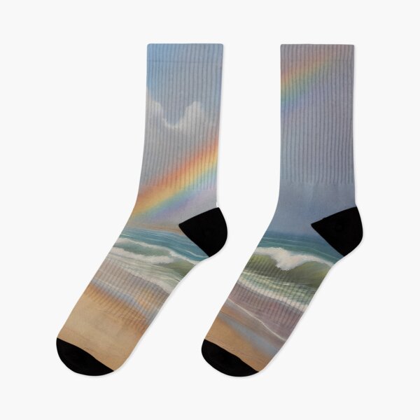Item preview, Sandy Beach with Rainbow and Ocean Waves designed and sold by CalmnessbyChoice.