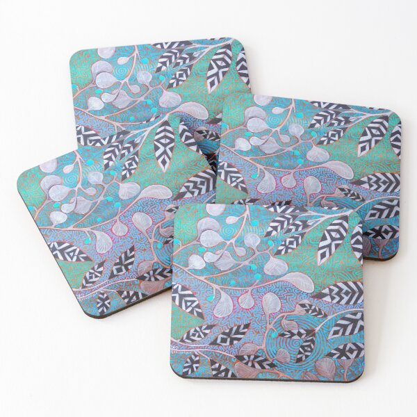 Item preview, magical plants, leaves, turquoise, spiral, plant, blue, ornament, folk designed and sold by JoannaLasGalery.