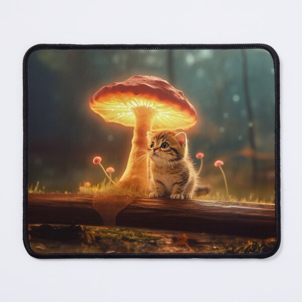 Item preview, Baby cat under glowing mushroom, magical cat in the forest designed and sold by creationen-surihs.