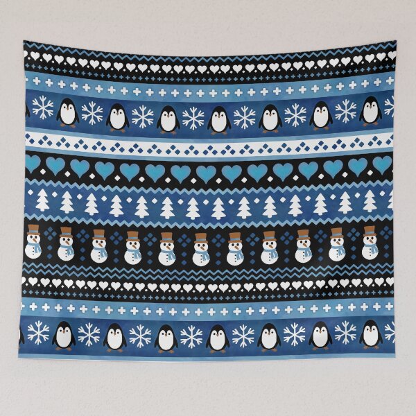 Item preview, Fair Isle Christmas jumper blue stripes designed and sold by adenaJ.