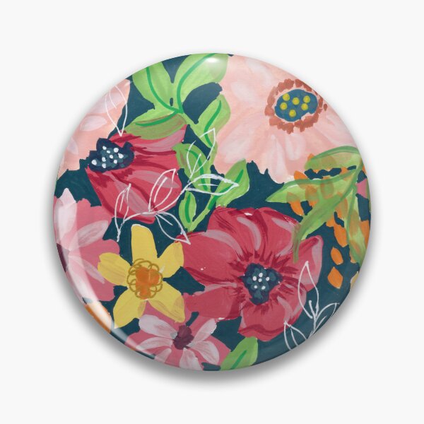 Item preview, Mixed Media Painterly Bright Flower Garden in Deep Midnight Blue Background designed and sold by JasmineGDesigns.