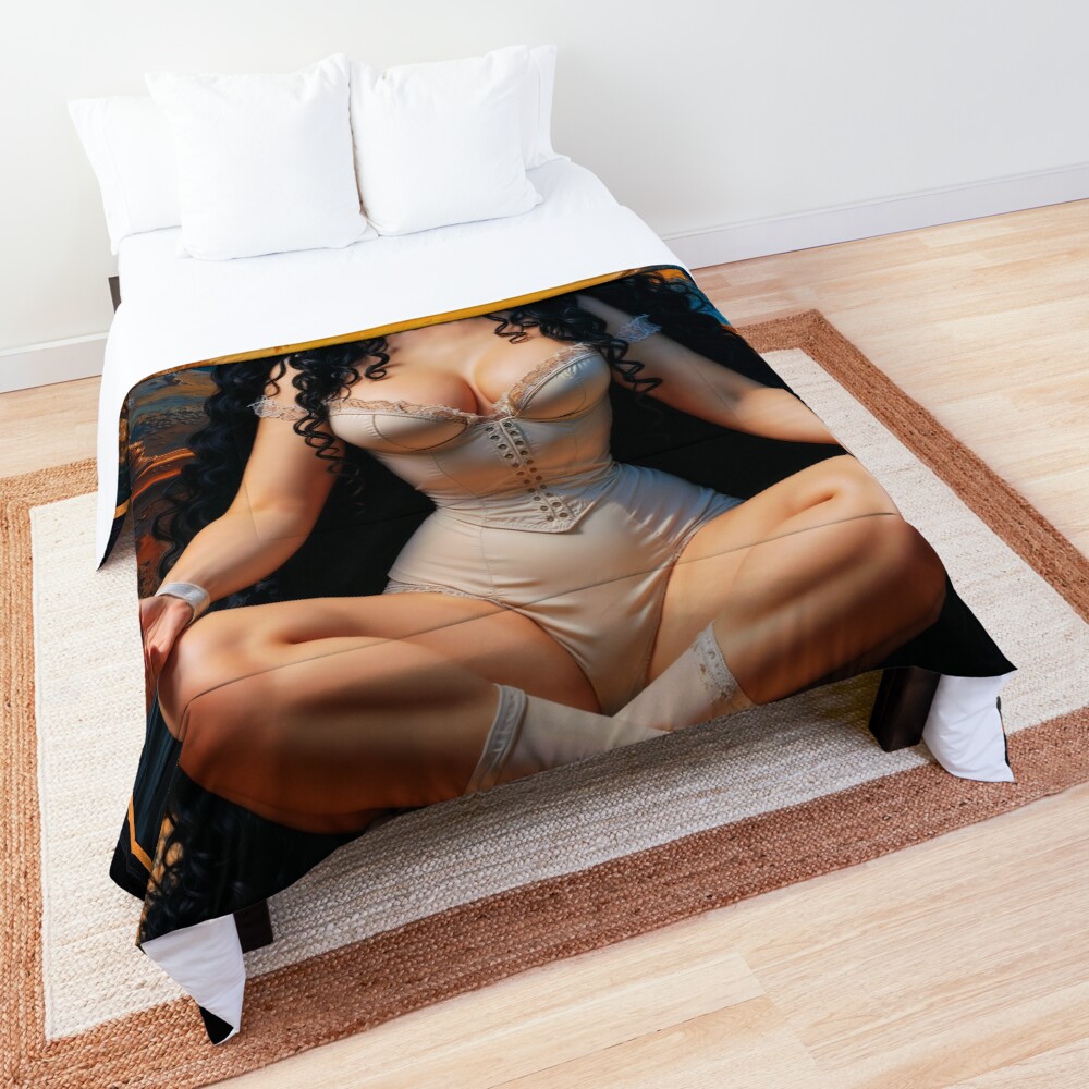 Elegant Woman in Meditative Harmony Amidst Natures Beauty Stunning AI Concept Art by Xzendor7 Decorative Art Print Comforter