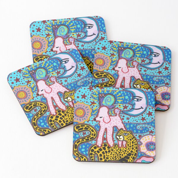 Item preview, Snail Pink Poodle and Leopard with Moon Face designed and sold by Magicpoodleland.