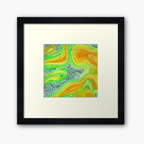 Item preview, green, color spots, painterly, yellow, waves, abstract, festival, orange designed and sold by JoannaLasGalery.