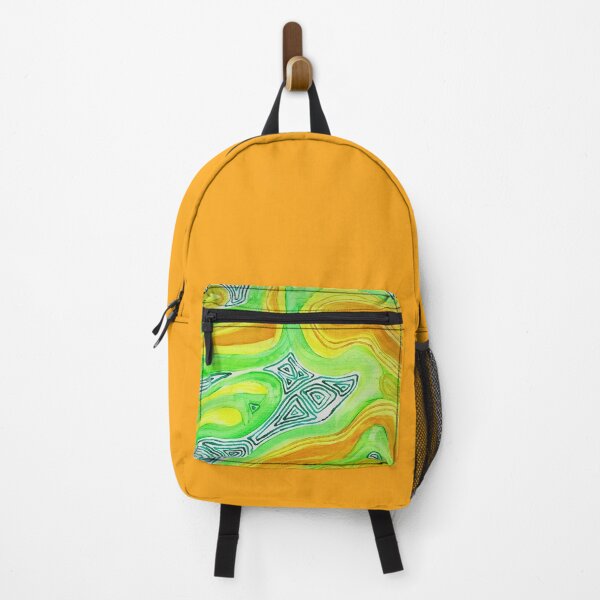 Item preview, green, color spots, painterly, yellow, waves, abstract, festival, orange designed and sold by JoannaLasGalery.