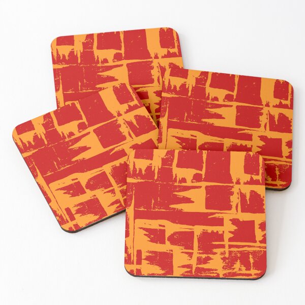 Item preview, Red and Orange Square Outline Right Angle Print Making Hand Painted Pattern Texture designed and sold by BadgerCastle.
