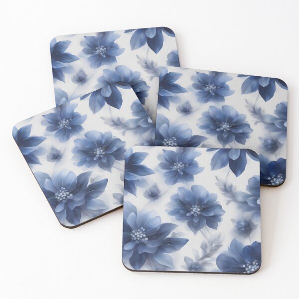 Aperçu de l'œuvre Fleurs bleu indigo sur fond blanc créée et vendue par CalmnessbyChoice.