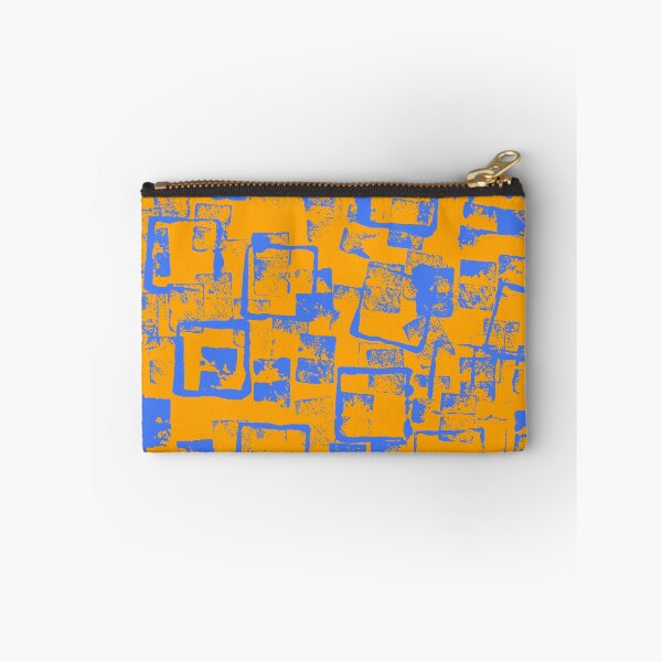 Item preview, Blue and Orange Square Outline Right Angle Print Making Hand Painted Pattern Texture designed and sold by BadgerCastle.