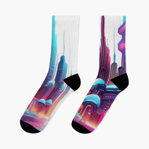 Item preview, Futuristic Neon Skyline – Sci-Fi Cityscape Art designed and sold by RaiyaTees.