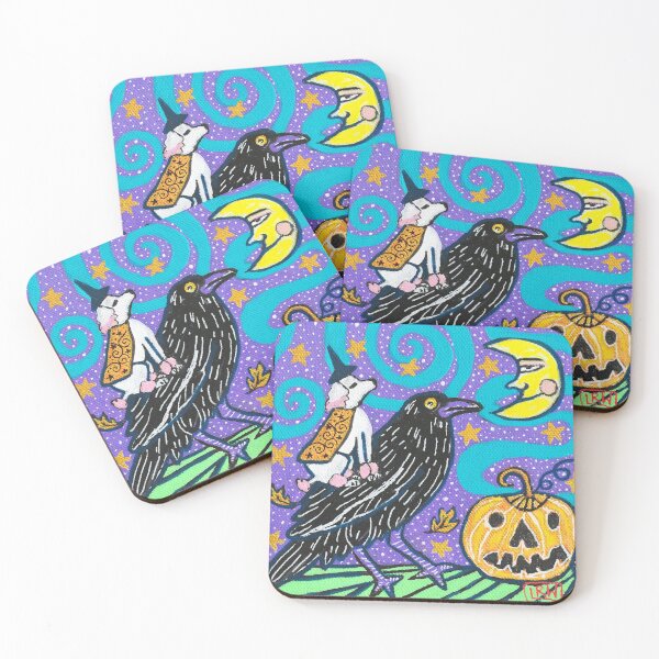 Item preview, Halloween Witchy Poodle with Crow Friend and Pumpkin with Moon designed and sold by Magicpoodleland.