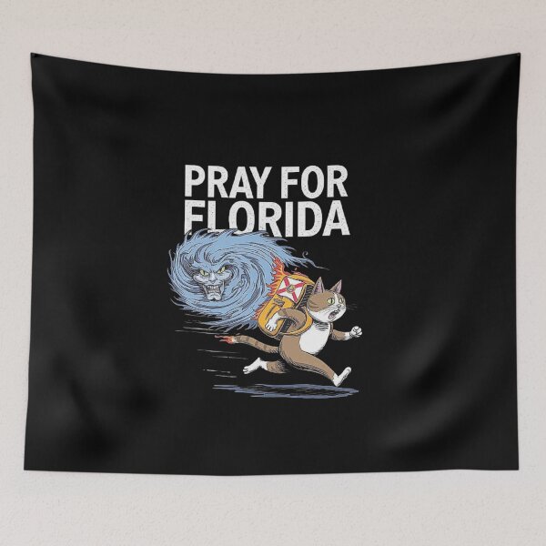 Item preview, Terrified Cat Fleeing Hurricane Milton with Luggage: Pray for Florida , For Men and Women designed and sold by love3617.