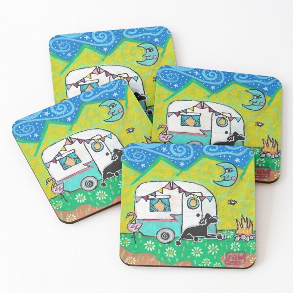 Item preview, Cosmic Camping Black Standard Poodle with Retro Camper designed and sold by Magicpoodleland.