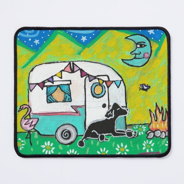 Item preview, Cosmic Camping Black Standard Poodle with Retro Camper designed and sold by Magicpoodleland.