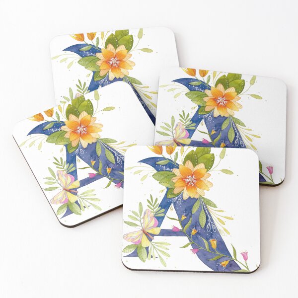 Item preview, Watercolor letter A with colorful flowers designed and sold by GinColorist.
