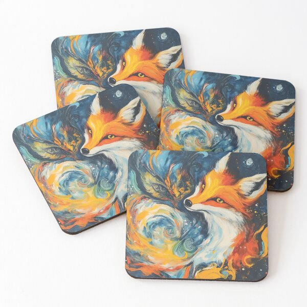 Item preview, A vibrant orange fox against a mesmerizing backdrop of swirling, cosmic colors design. designed and sold by HEMRO.