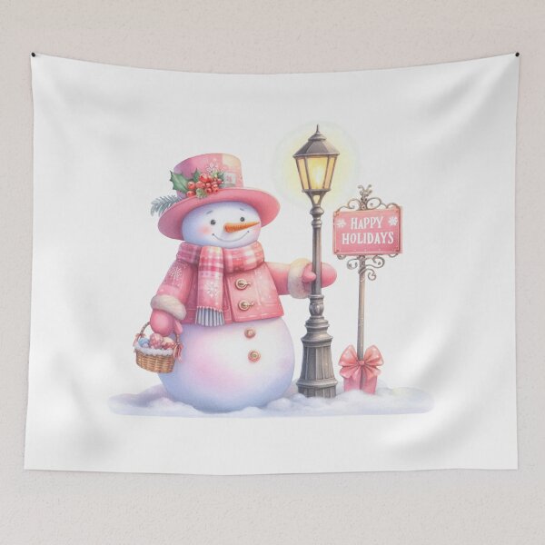 Item preview, Pink Snowman Christmas Drawing – Whimsical Holiday Art designed and sold by DarkEmporium20.