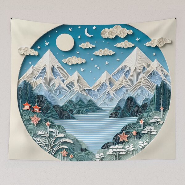 Item preview, Papercraft Snowy Night Mountains designed and sold by Catobix.