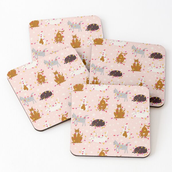 Item preview, Cute Cats playing with Christmas lights on soft pink designed and sold by katerosestudios.