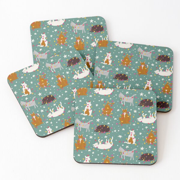 Item preview, Cute Cats playing with Christmas lights on soft green  designed and sold by katerosestudios.