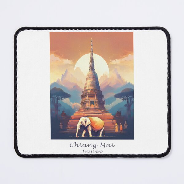 Item preview, Vintage Minimal Retro Travel Poster – Chiang Mai, Thailand - Temple Landscape, Elephant, Monks designed and sold by pod24.