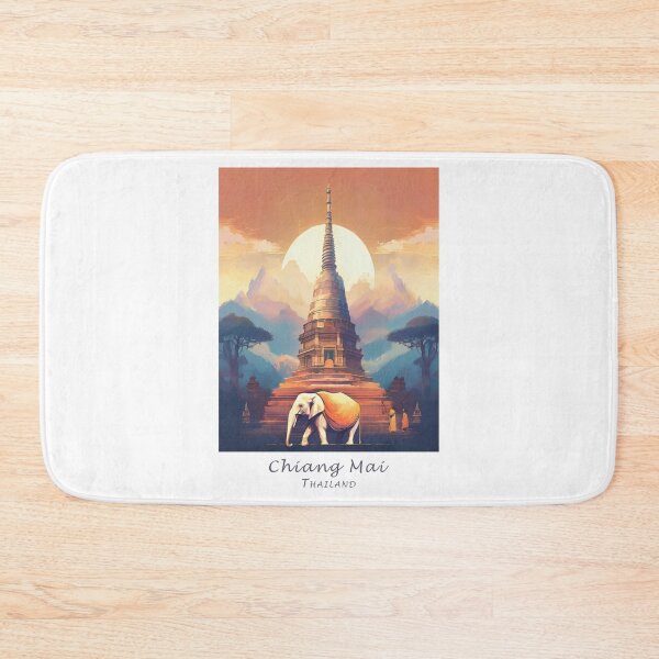 Item preview, Vintage Minimal Retro Travel Poster – Chiang Mai, Thailand - Temple Landscape, Elephant, Monks designed and sold by pod24.