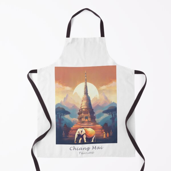 Item preview, Vintage Minimal Retro Travel Poster – Chiang Mai, Thailand - Temple Landscape, Elephant, Monks designed and sold by pod24.