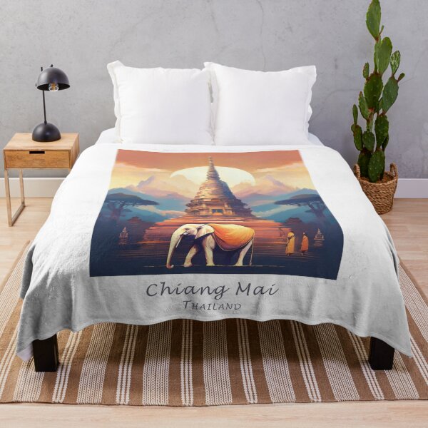 Item preview, Vintage Minimal Retro Travel Poster – Chiang Mai, Thailand - Temple Landscape, Elephant, Monks designed and sold by pod24.
