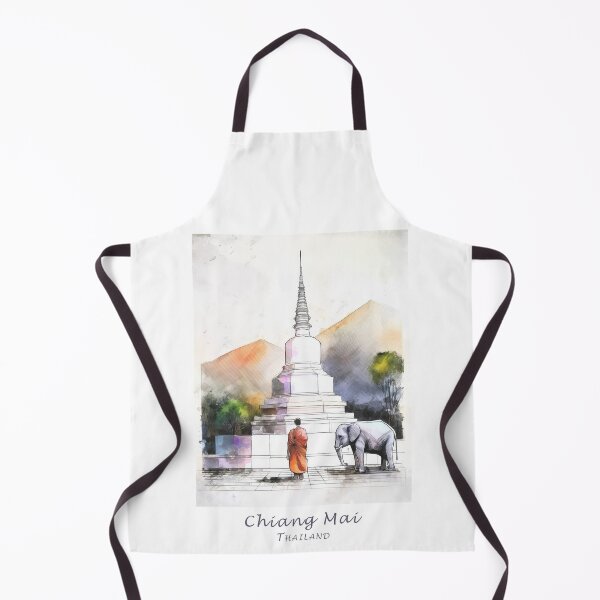 Item preview, Vintage Minimal Retro Travel Poster – Meditation in Chiang Mai, Thailand with Stupa, Monk, Elephant designed and sold by pod24.