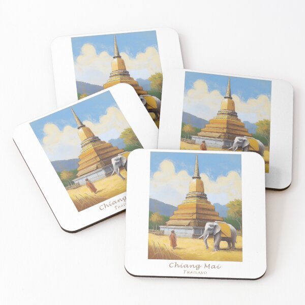 Item preview, Vintage Minimal Retro Travel Poster – Buddhism in Chiang Mai, Thailand - Monk, Elephant designed and sold by pod24.