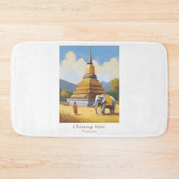 Item preview, Vintage Minimal Retro Travel Poster – Buddhism in Chiang Mai, Thailand - Monk, Elephant designed and sold by pod24.
