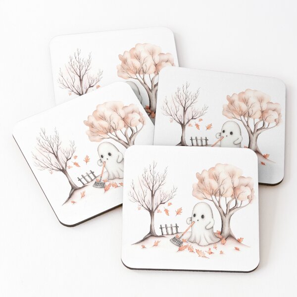 Item preview, Cute Ghost Raking Leaves in Autumn Scene designed and sold by SFPDesigns.