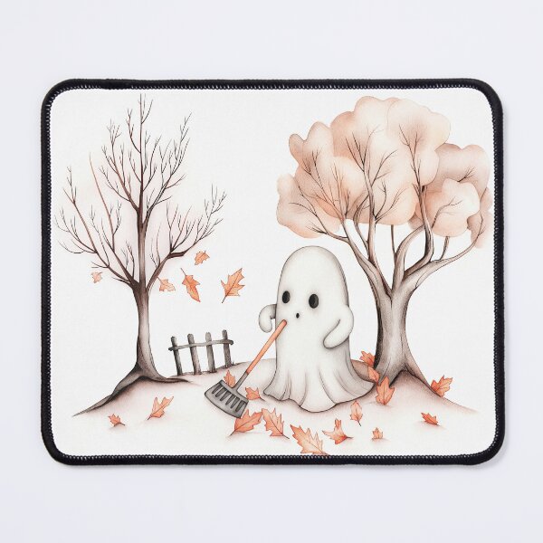 Item preview, Cute Ghost Raking Leaves in Autumn Scene designed and sold by SFPDesigns.