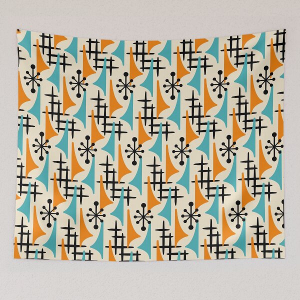 Item preview, Mid Mod Atomic Wing Pattern Orange & Blue designed and sold by tonymagnerart.