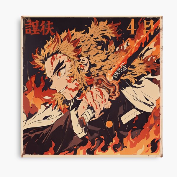 Item preview, Vintage Flame Hashira Rengoku Canvas Print designed and sold by NijiWorld.