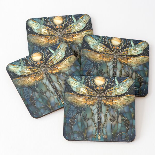 Item preview, Intricate dragonfly stained glass window with warm hues designed and sold by Artessie.