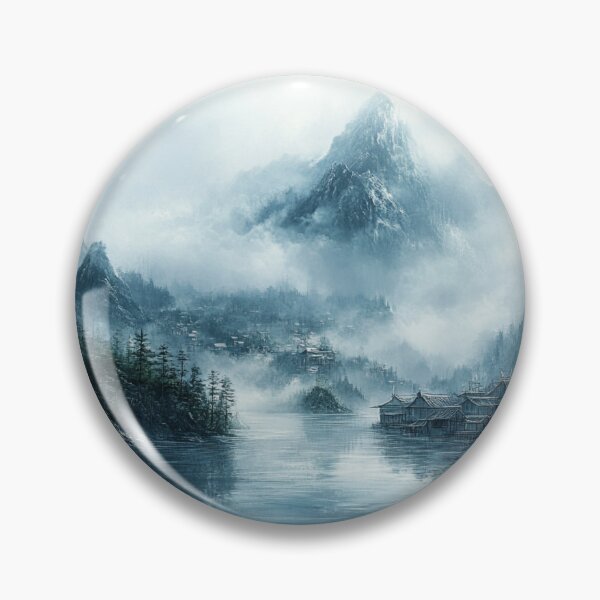 Item preview, Traditional Chinese Ink Painting: Misty Mountains and Shore Village designed and sold by racketrhythms.