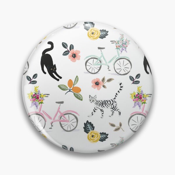 Item preview, Bicycle Cat print pattern, Dainty cat floral pattern, illustrated cat kitten design  designed and sold by CEB1700.