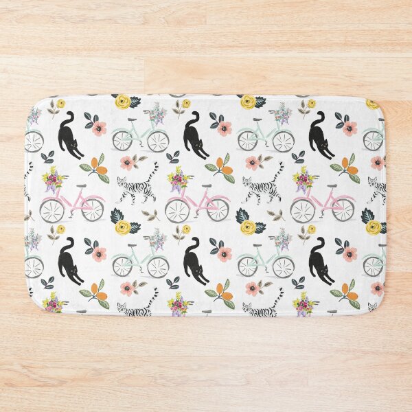 Item preview, Bicycle Cat print pattern, Dainty cat floral pattern, illustrated cat kitten design  designed and sold by CEB1700.