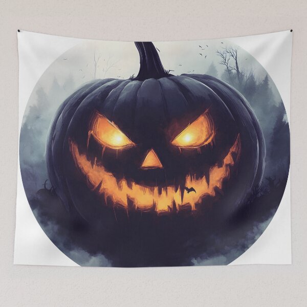 Item preview, Sinister Jack-O'-Lantern in Foggy Forest designed and sold by CharmingQuill.