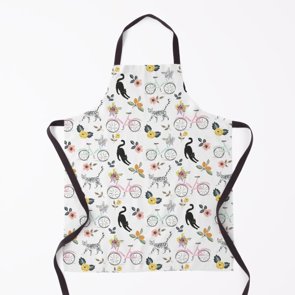 Item preview, Bicycle Cat print pattern, Dainty cat floral pattern, illustrated cat kitten design designed and sold by CEB1700.