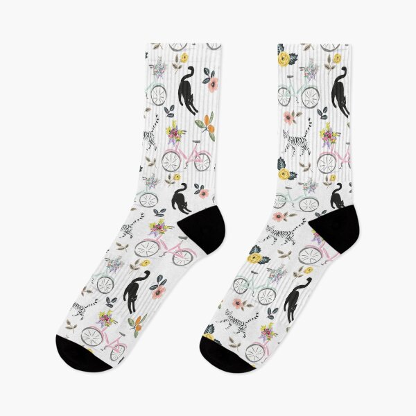 Item preview, Bicycle Cat print pattern, Dainty cat floral pattern, illustrated cat kitten design  designed and sold by CEB1700.