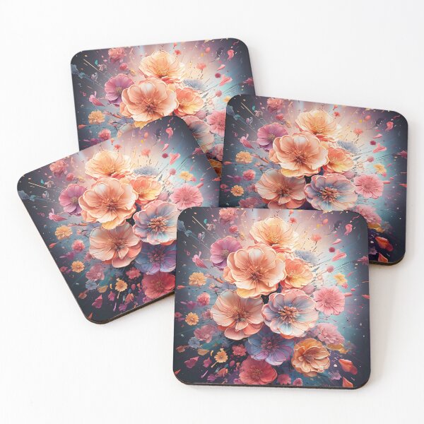 Item preview, Abstract arrangement of large intricately designed flowers in vibrant shades of peach designed and sold by MRFEZOO2030.