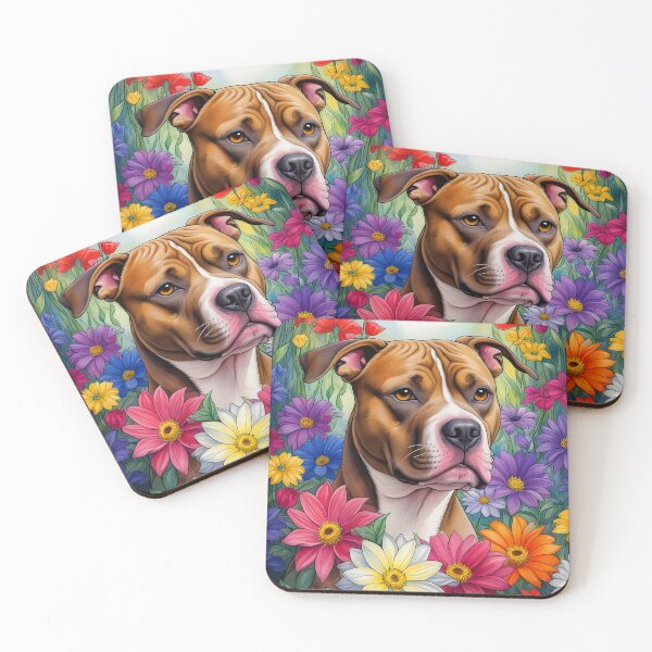 Item preview, Pitbull in Flower Garden designed and sold by PetsArt.