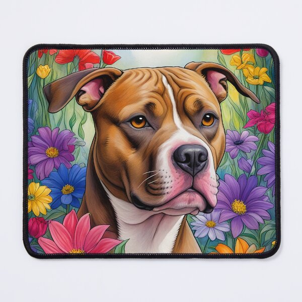 Item preview, Pitbull in Flower Garden designed and sold by PetsArt.